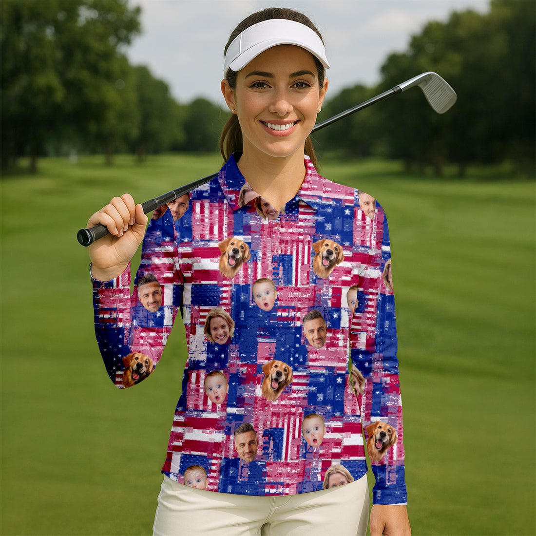 Golf Tops For Women, Family Portrait Golf Shirt, Patriotic Golf Polos, Custom Face Shirt, Personalized Dog Shirts, Long Sleeve Golf Shirts
