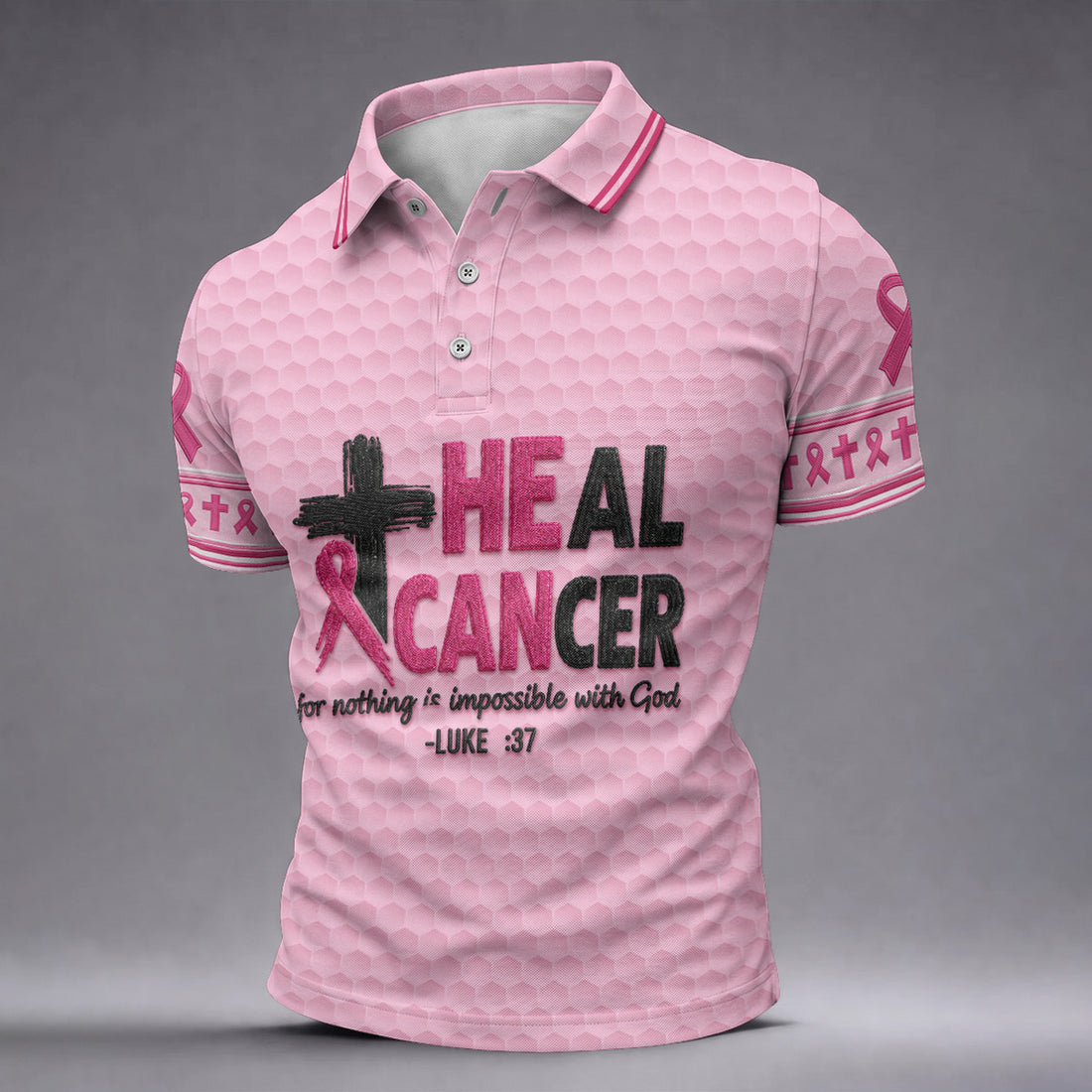 Heal Cancer Faith Pink Breast Cancer Awareness Shirt, Mens Golf Polo, Golf Shirts For Men