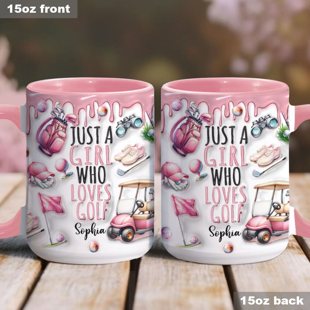 Just A Girl Who Loves Golf Custom Accent Mug, Womens Golf Gifts, Golf Mug, Gift For Golfers