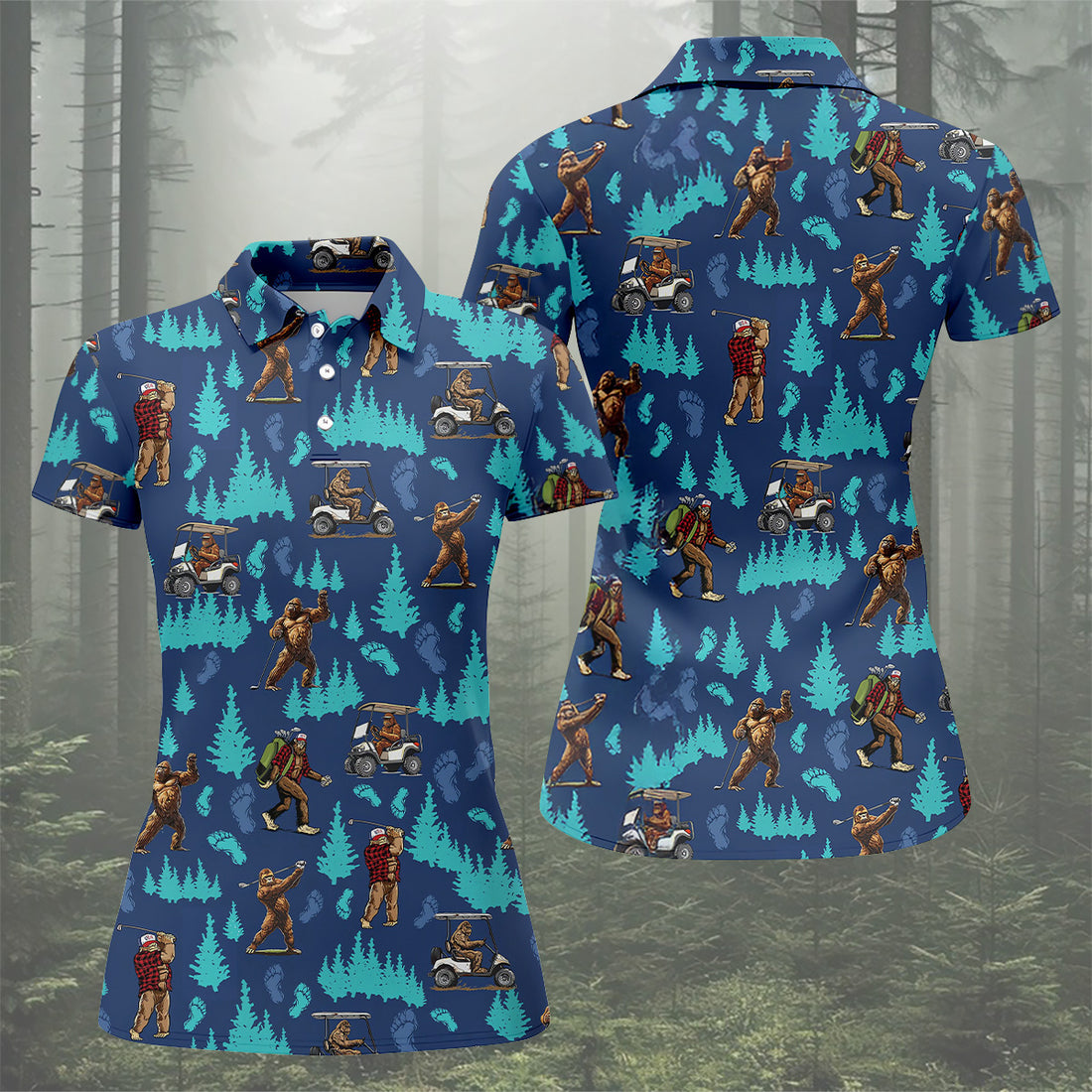 Bigfoot Golfing Women's Polo Shirt, Funny Bigfoot Golf Shirt, Ladies Golf Shirt, Women Golf Shirt