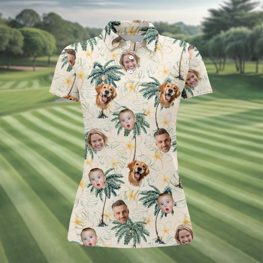Ladies Palm Tree Shirt, Floral Shirt Women, Hawaiian Golf Shirts, Custom Face Shirt, Ladies Golf Tops