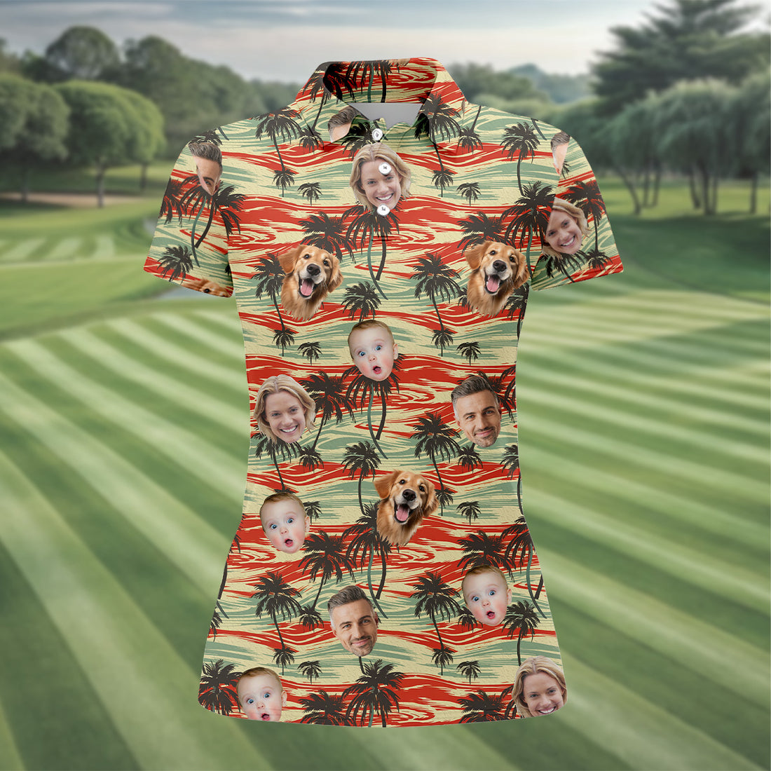 Ladies Palm Tree Shirt, Hawaiian Beach Shirt, Custom Face Shirt, Matching Hawaiian Outfits, Ladies Golf Shirts