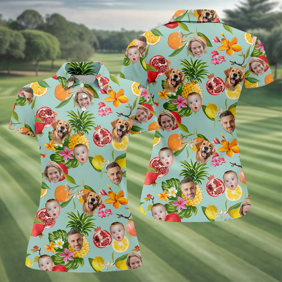 Tropical Fruit Funny Hawaiian Shirt, Vintage Aloha Shirts, Custom Face Shirt, Ladies Golf Shirts