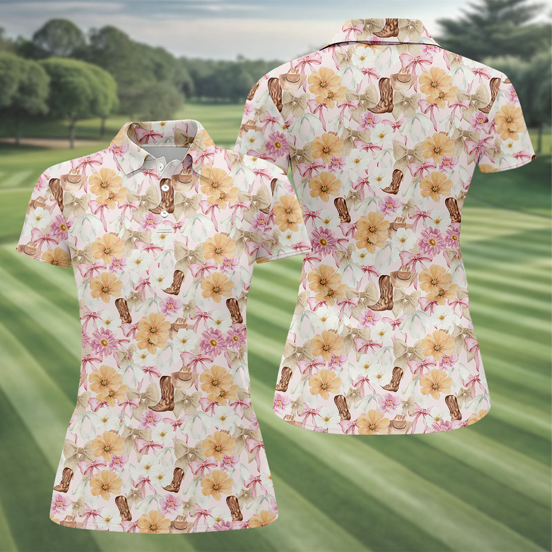 Coquette Flower Western Golf Shirt, Cute Golf Outfit, Matching Golf Shirt, Ladies Golf Shirts