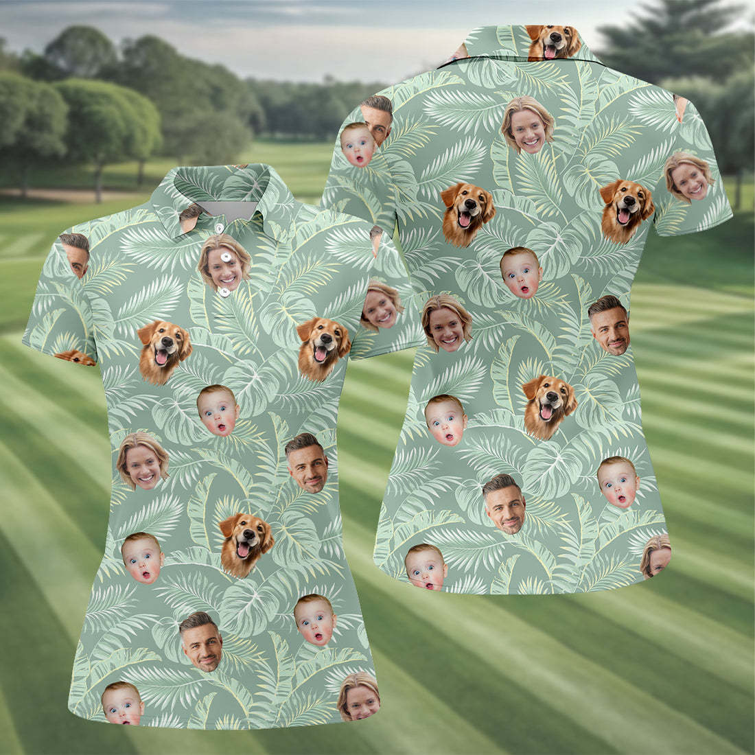 Tropical Leaf Pattern Hawaiian Tops For Women, Custom Team Shirt, Green Polo Shirt, Ladies Golf Shirts