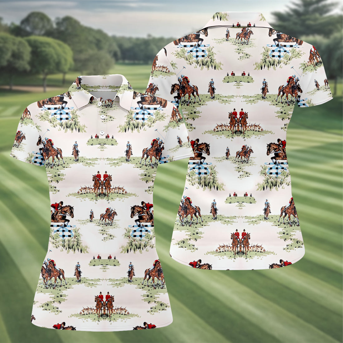 Equestrian Theme Womens Sleeveless Polo, Ladies Golf Polos, Women's Polo Shirt, Golfing Apparel