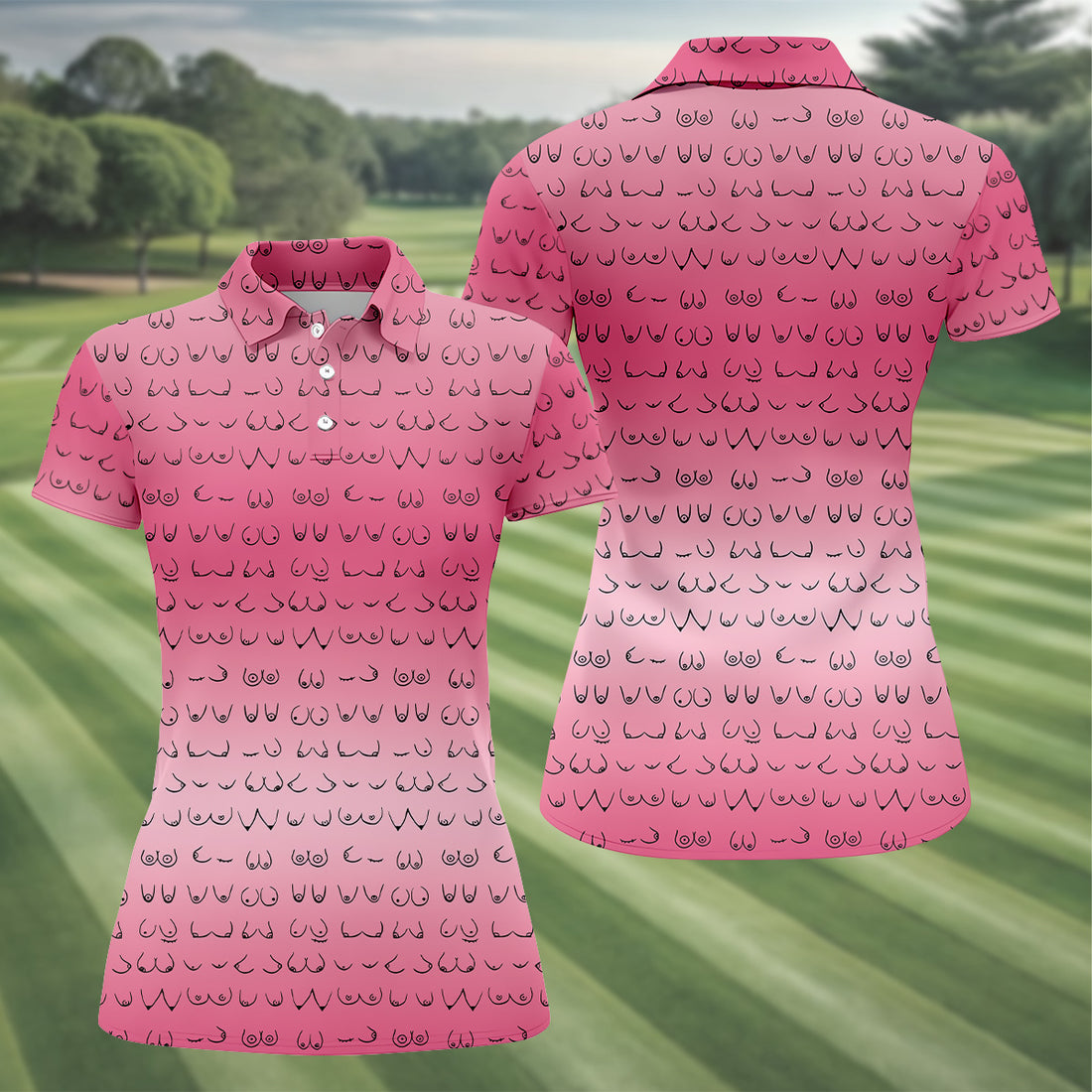 Pink Ombre Golf Shirt, Pink Ladies Golf Shirt, Womens Golf Tops, Ladies Sleeveless Polo, Golfing Apparel
