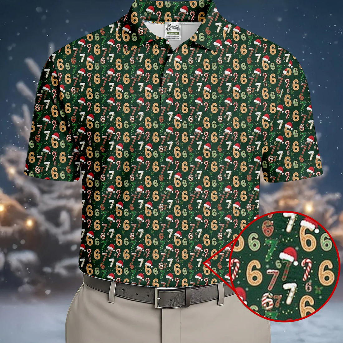 Six Seven Funny Christmas Green Golf Tops For Men, Christmas Golf Shirt, Men Golf Apparel