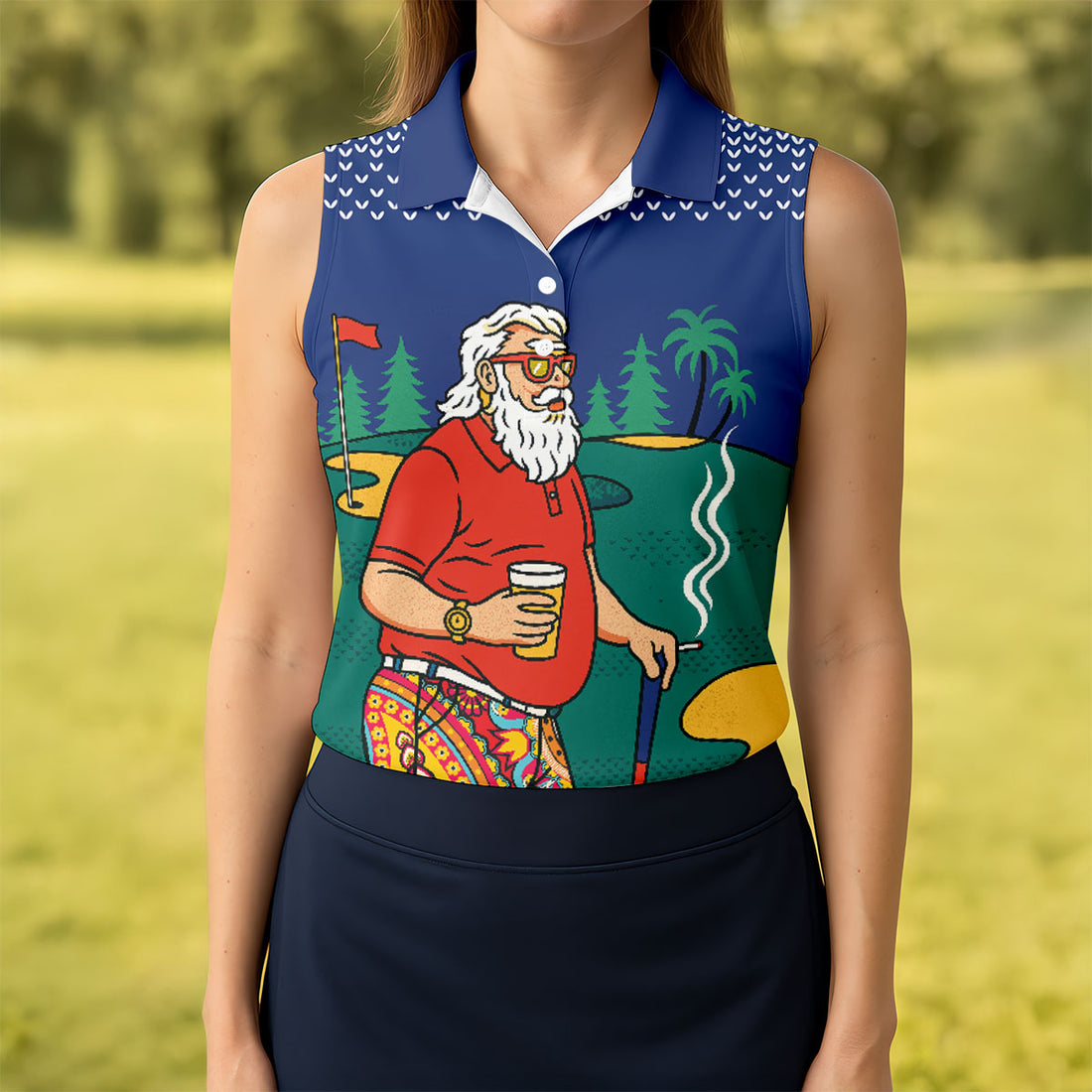 Funny Bearded Golfer Beer Lover Paisley Sleeve Golf Polo, Ladies Golf Shirts, Women’s Golf Apparel