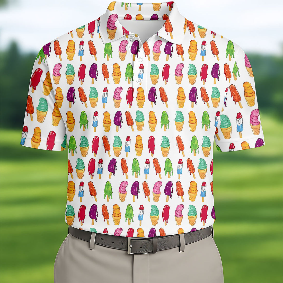 Colorful Ice Cream Pattern Golf Polo Shirt, Men's Golf Shirt, Golf Apparel For Men