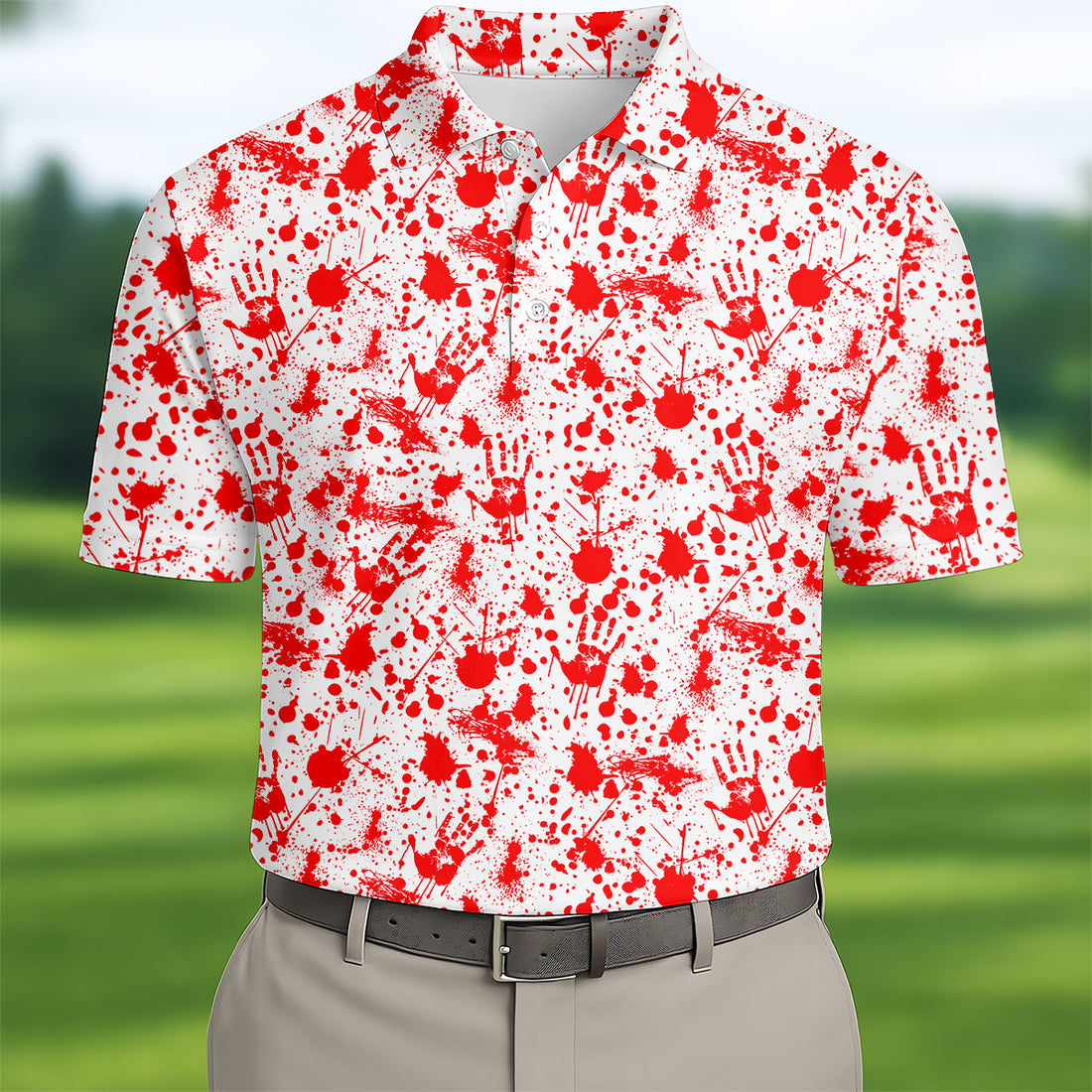 Horror Character Blood Splatter Pattern Golf Polo Shirt, Men's Golf Polo, Hawaiian Golf Shirt