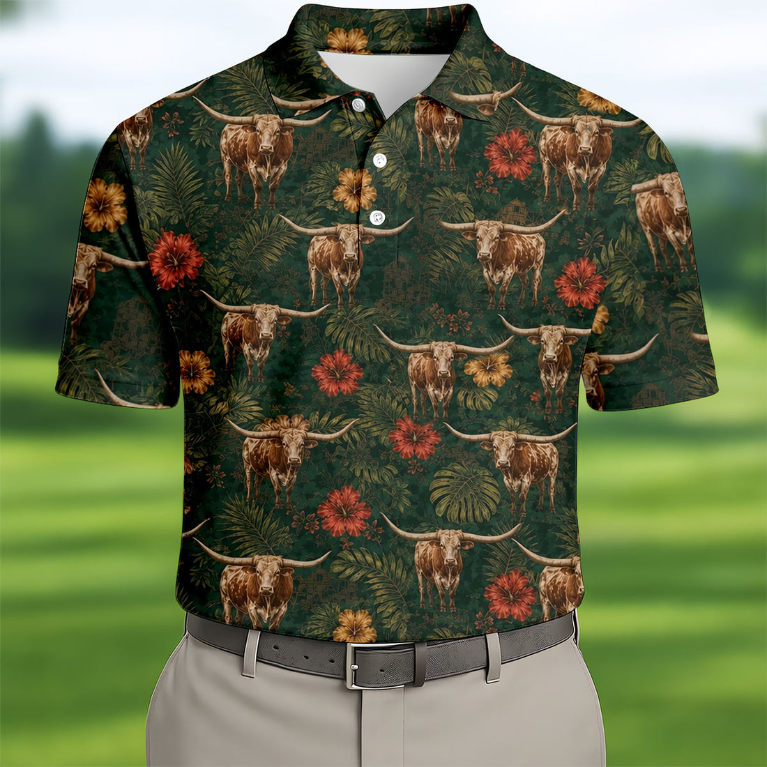Texas Longhorn Tropical Pattern Golf Polo Shirt, Men's Golf Shirt, Hawaiian Golf Shirt