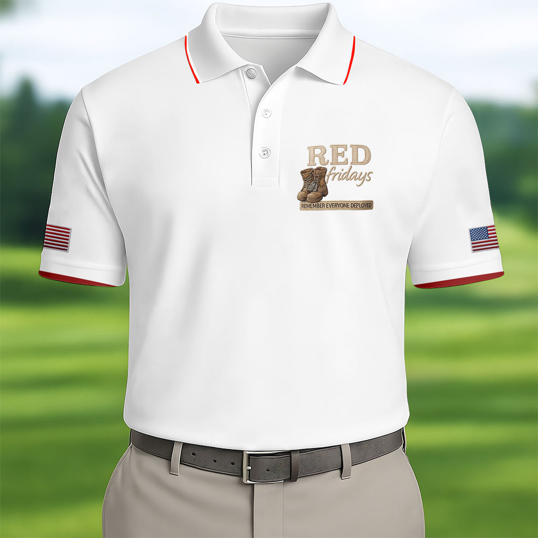 Red Fridays Combat Boots Men's 250 Years USA Patriotic Golf Shirt, 4th of July Golf Shirt
