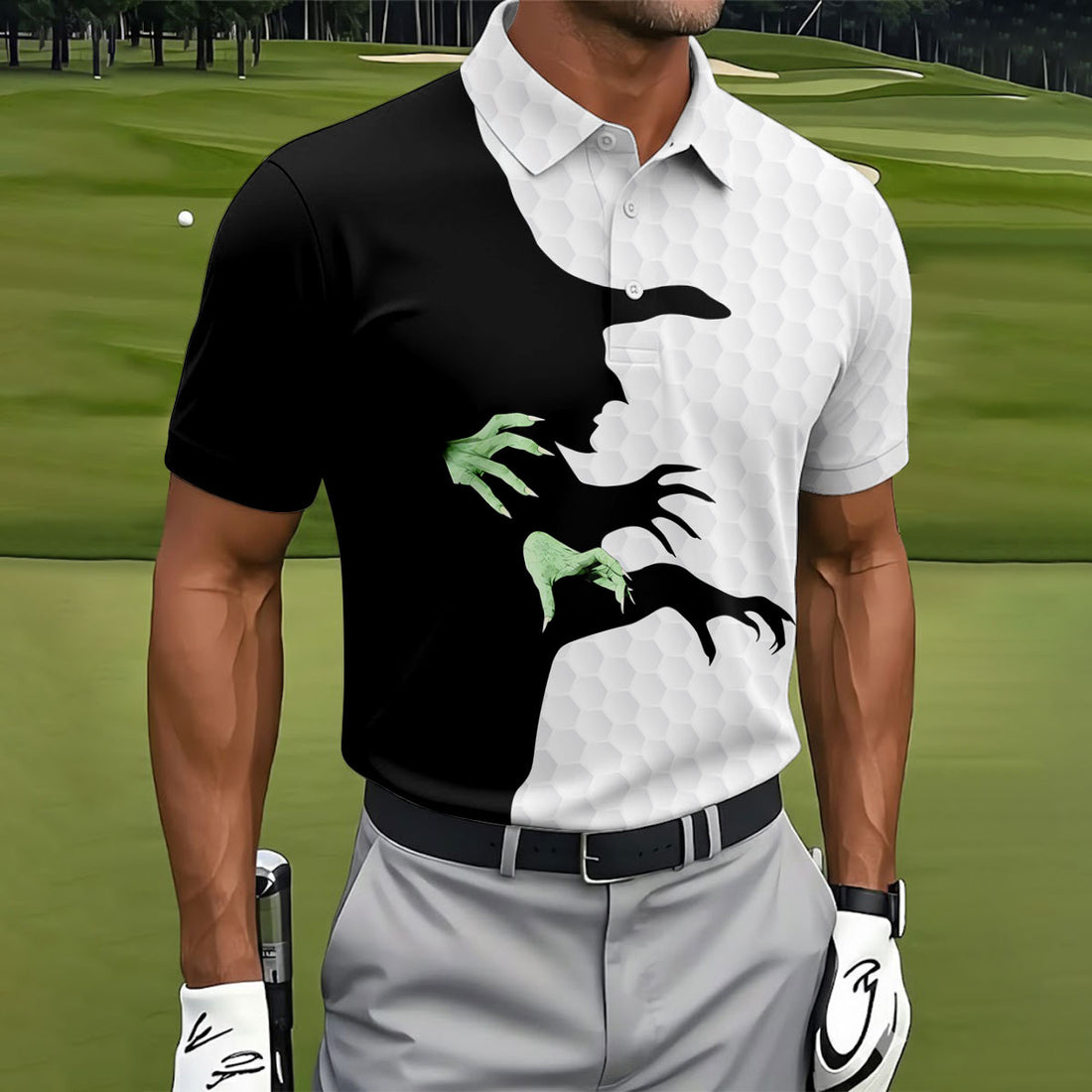 Halloween Wicked Witch Shadow Golf Shirt, Men's Golf Shirt, Hawaiian Golf Shirt