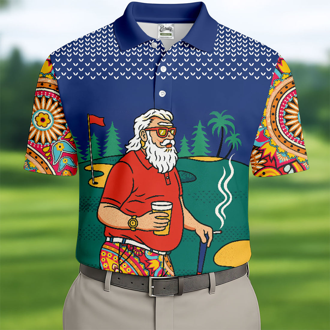 Funny Bearded Golfer Drinking Beer And Smoking Golf Polo, Golf Polo Shirts For Men, Printed Golf Shirts