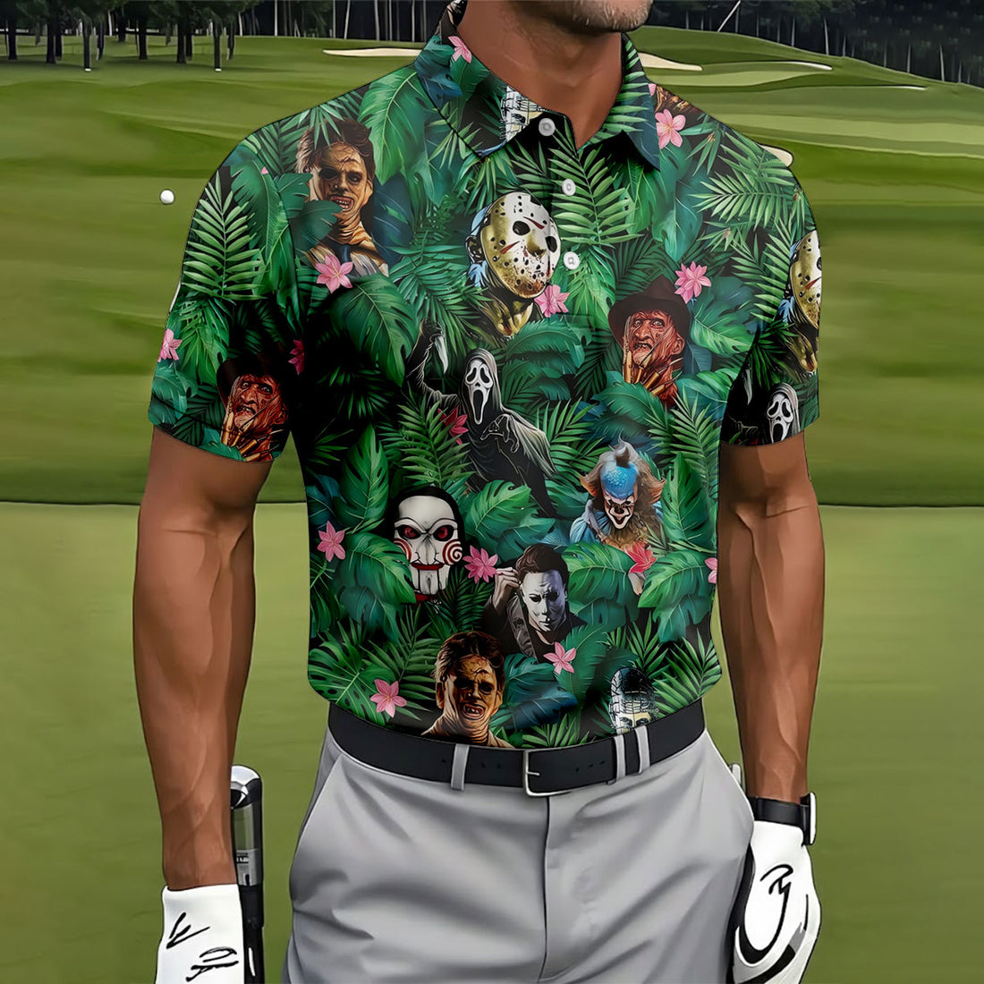 Hidden Horror Villains Jungle Hawaiian Golf Shirt, Hawaiian Golf Shirt, Golf Polo Shirts For Men