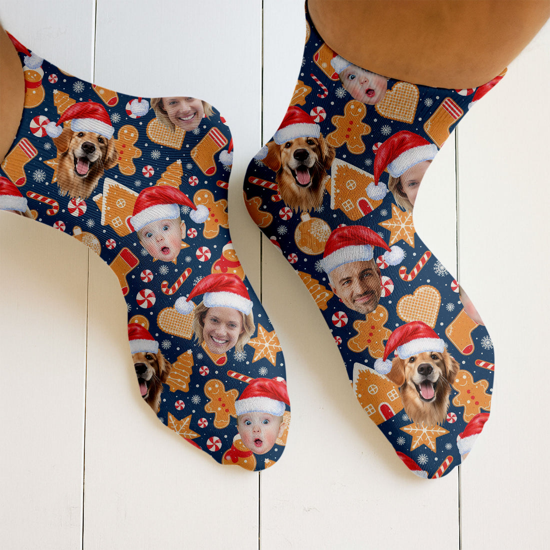 Custom Face Christmas Sweets Navy Golf Socks, Christmas Golf Socks, Golf Gift Idea