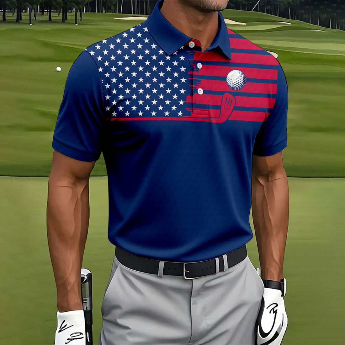 Stop Looking At My Putt US Flag Pattern Funny Golf Shirt, 250 Years 4th Of July Patriotic Golf Shirts For Men