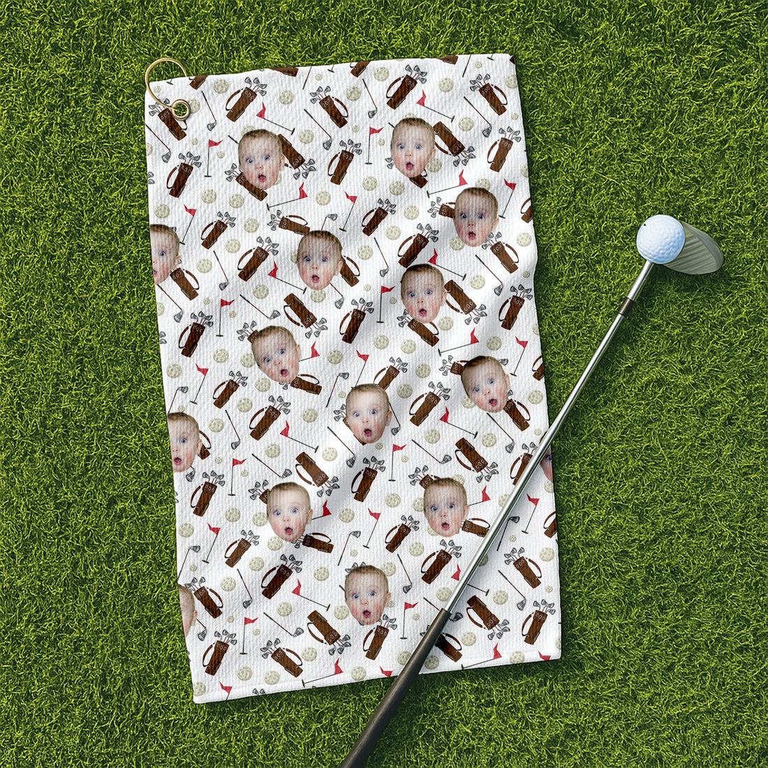 Custom Face Microfiber Waffle White Small Funny Golf Towel, Golf Rag, Golf Gift For Dad