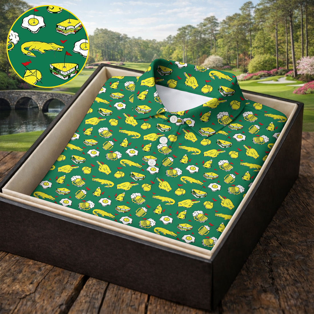 Fried Egg Sandwich Aligator Beer Golf Tournament Men's Funny Golf Shirts, Golf Shirts For Men, Polo Shirts For Men