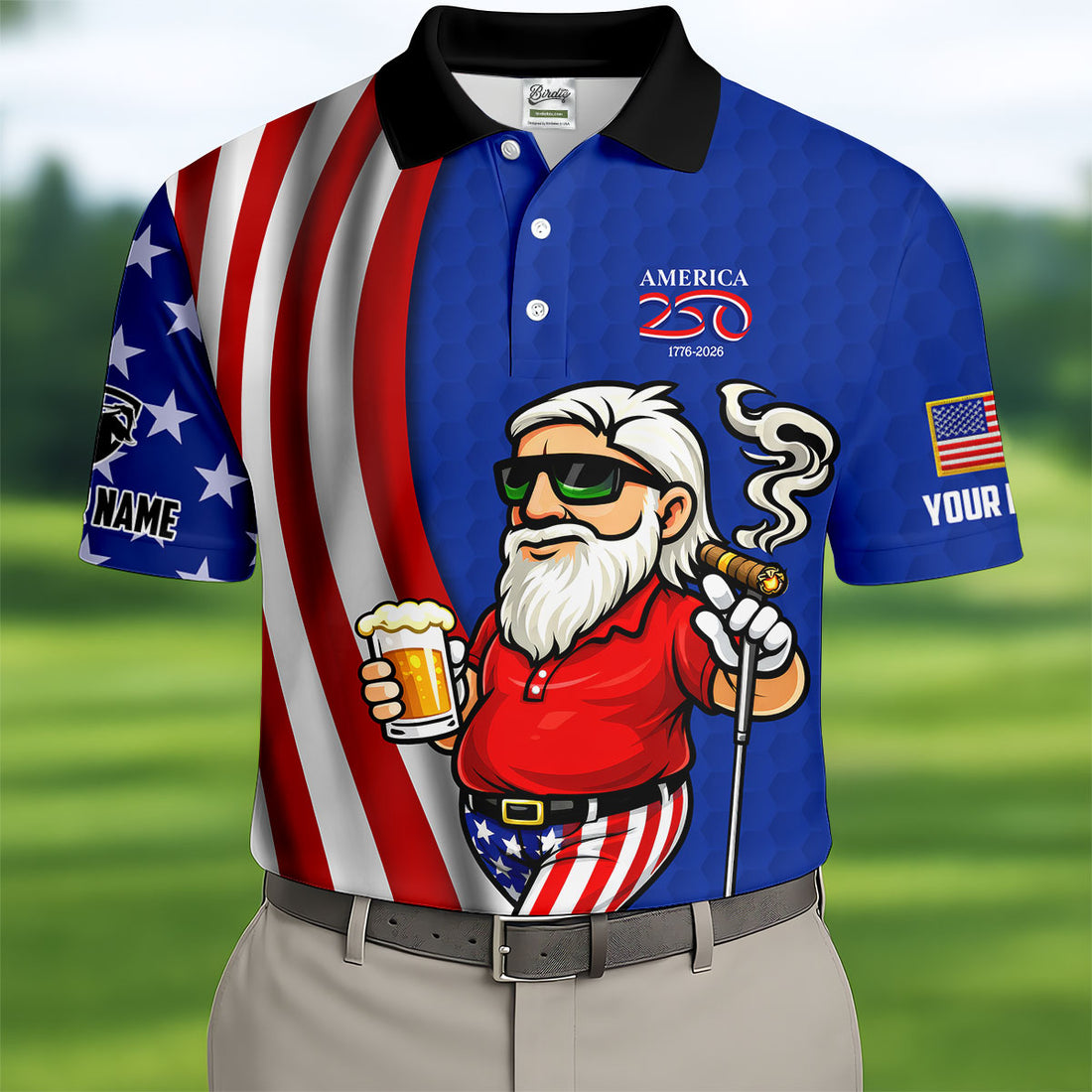 America 250 Patriotic Man 4th Of July Navy Golf Shirt, Golf And Beer Golf Shirts For Men