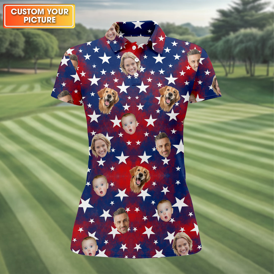 Golf Shirt Women, America Flag Golf Shirt For Ladies, Personalized Dog Shirts, Womens Golf Polo