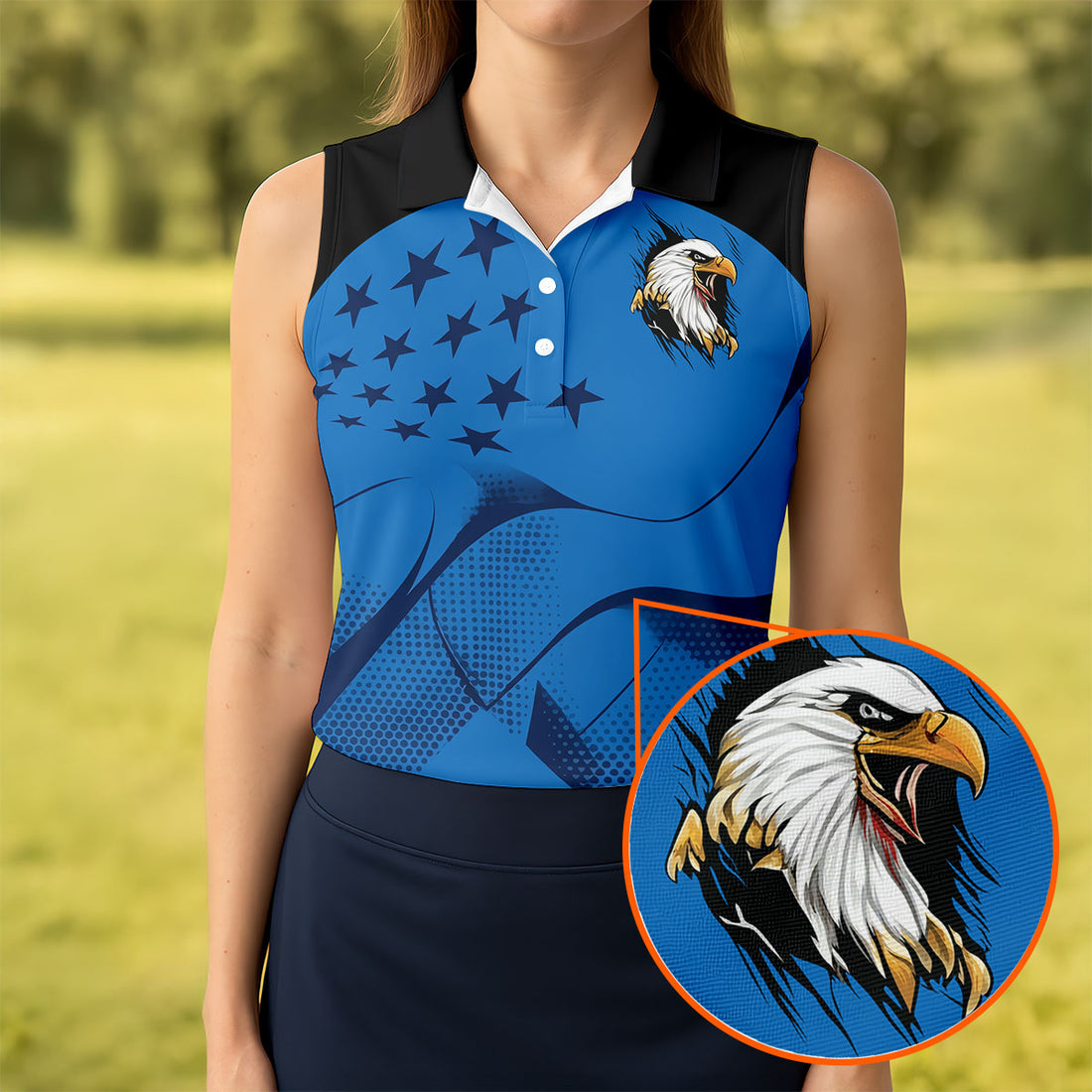Patriotic Bald Eagle Shirt, American Flag USA Freedom Women's Golf Polo, 4th Of July Golf Shirt