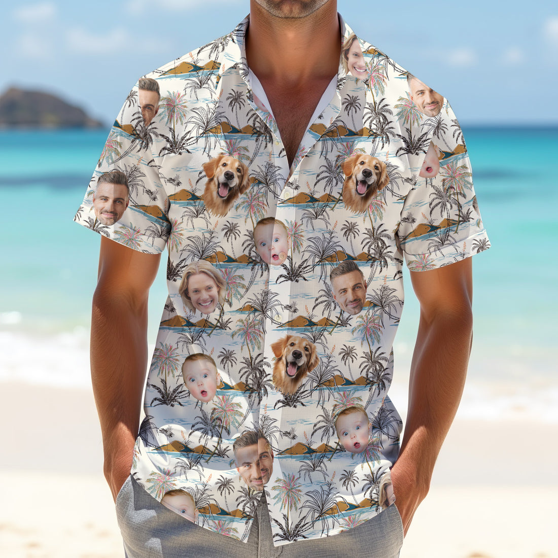 Men Palm Tree Shirt, Custom Face Shirt, Men's Long Seeve Golf Shirts, Great Golf Gifts For Men