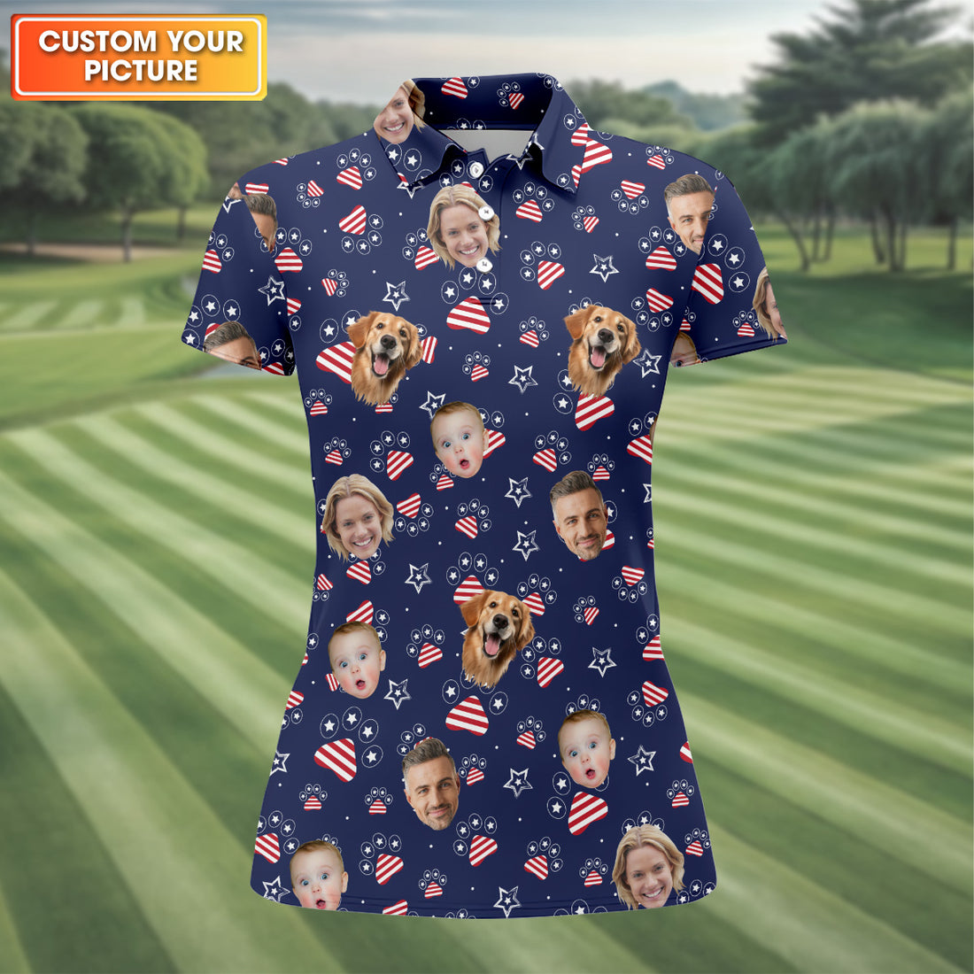 Custom Family Golf Shirt, Patriotic Golf Shirt, USA Golf Shirt For Ladies, Women's Golf Polo Shirt