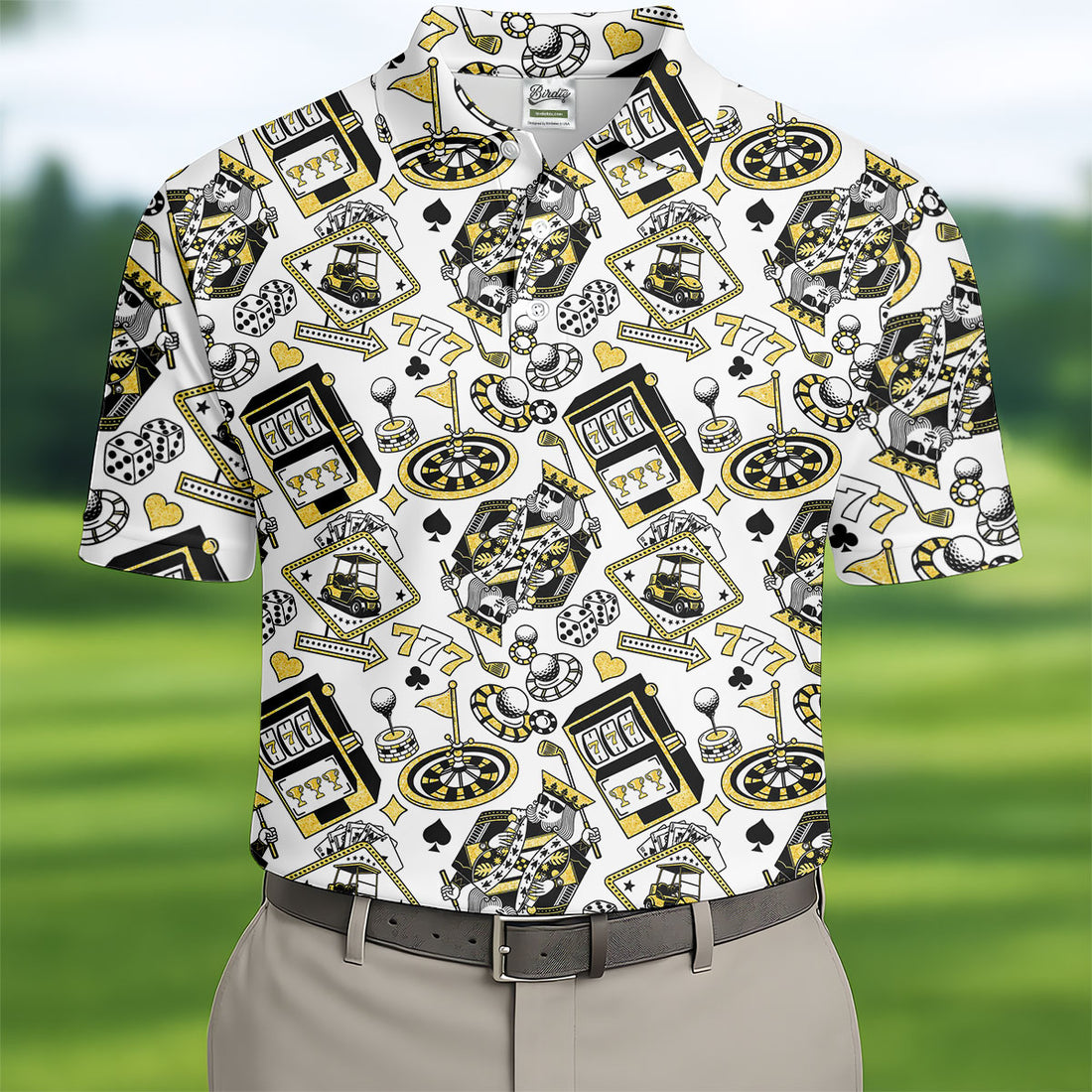 Casino Golf Pattern White Hawaiian Golf Polo Shirt, Mens Polo Shirts, Golf Shirts For Men