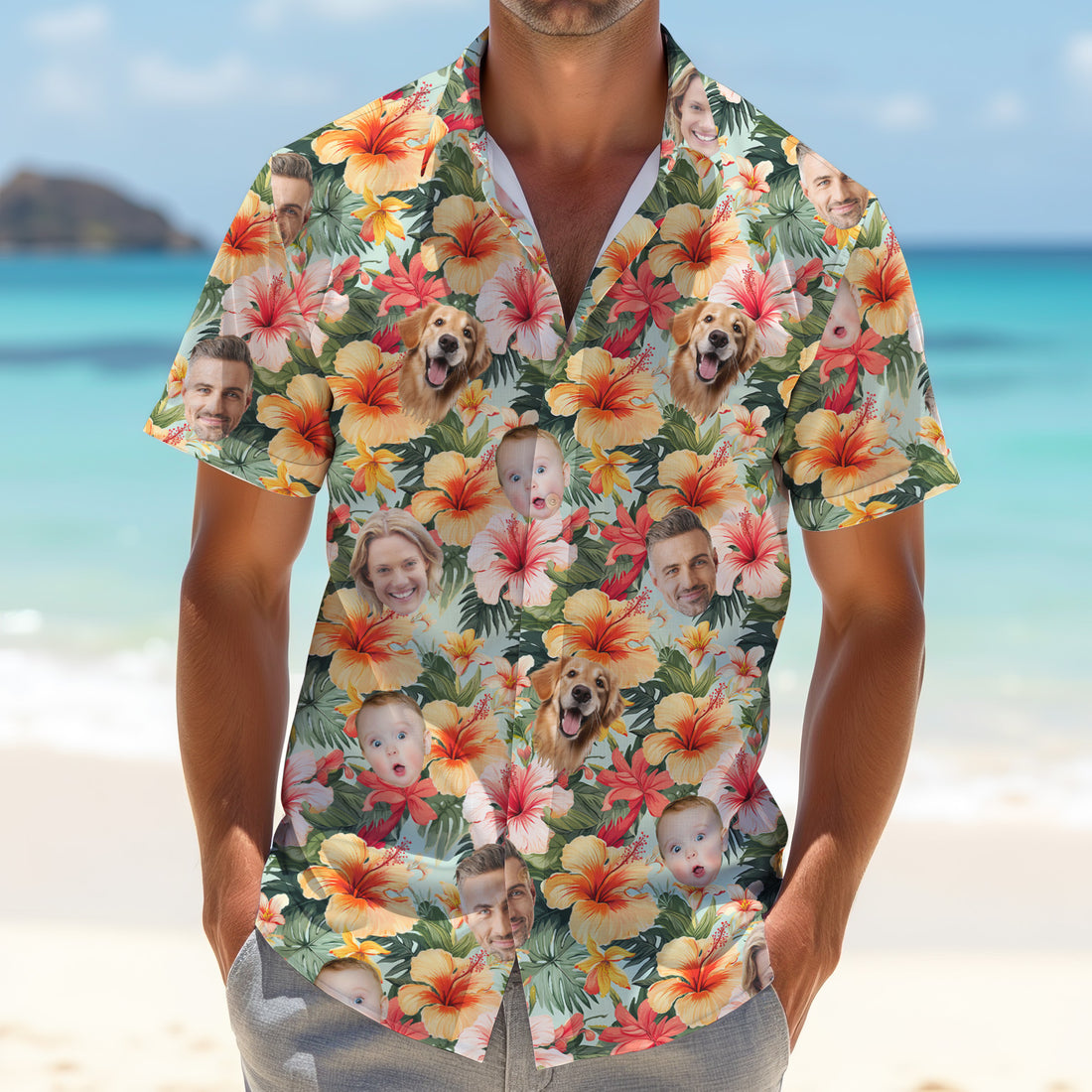 Yellow Hibiscus Flower Hawaiian Golf Shirt, Custom Face Shirt, Flower Men Shirt, Best Gifts For Men Golfers