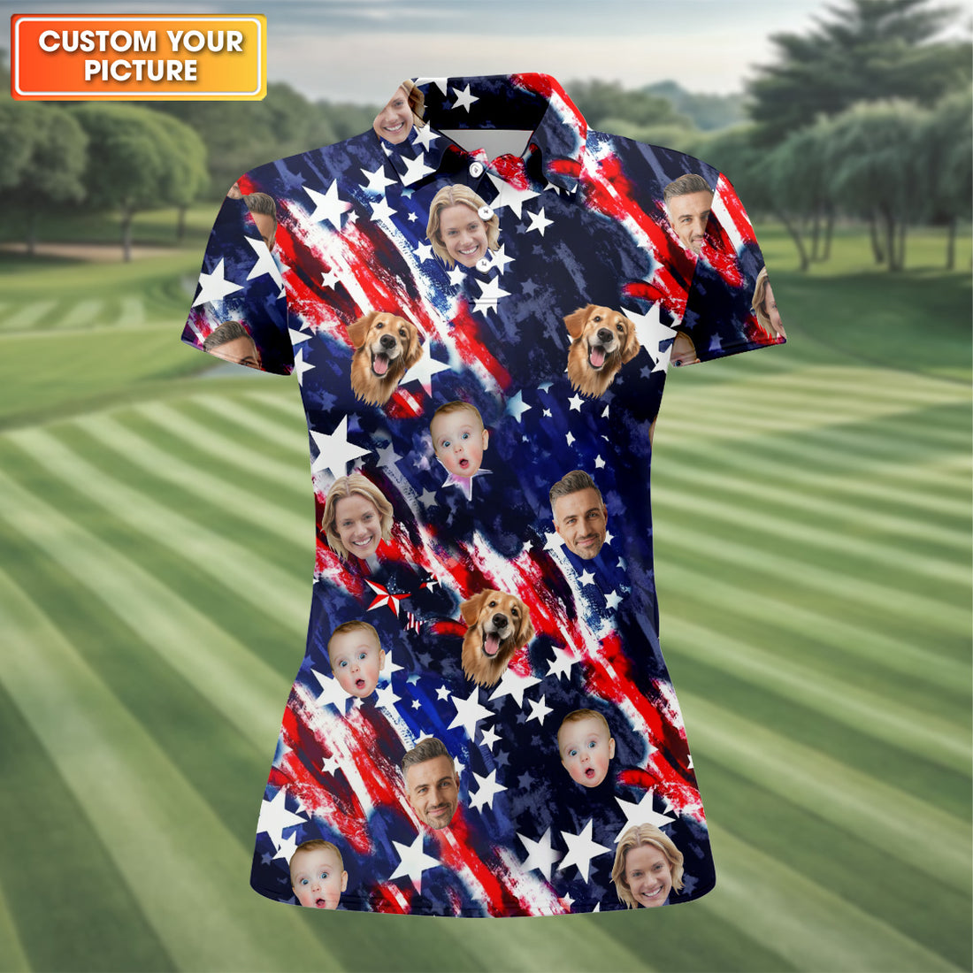 Custom Family Golf Shirt, Patriotic Golf Polos, Golf Shirt For Women, Personalized Dog Shirts, Custom Face Shirt