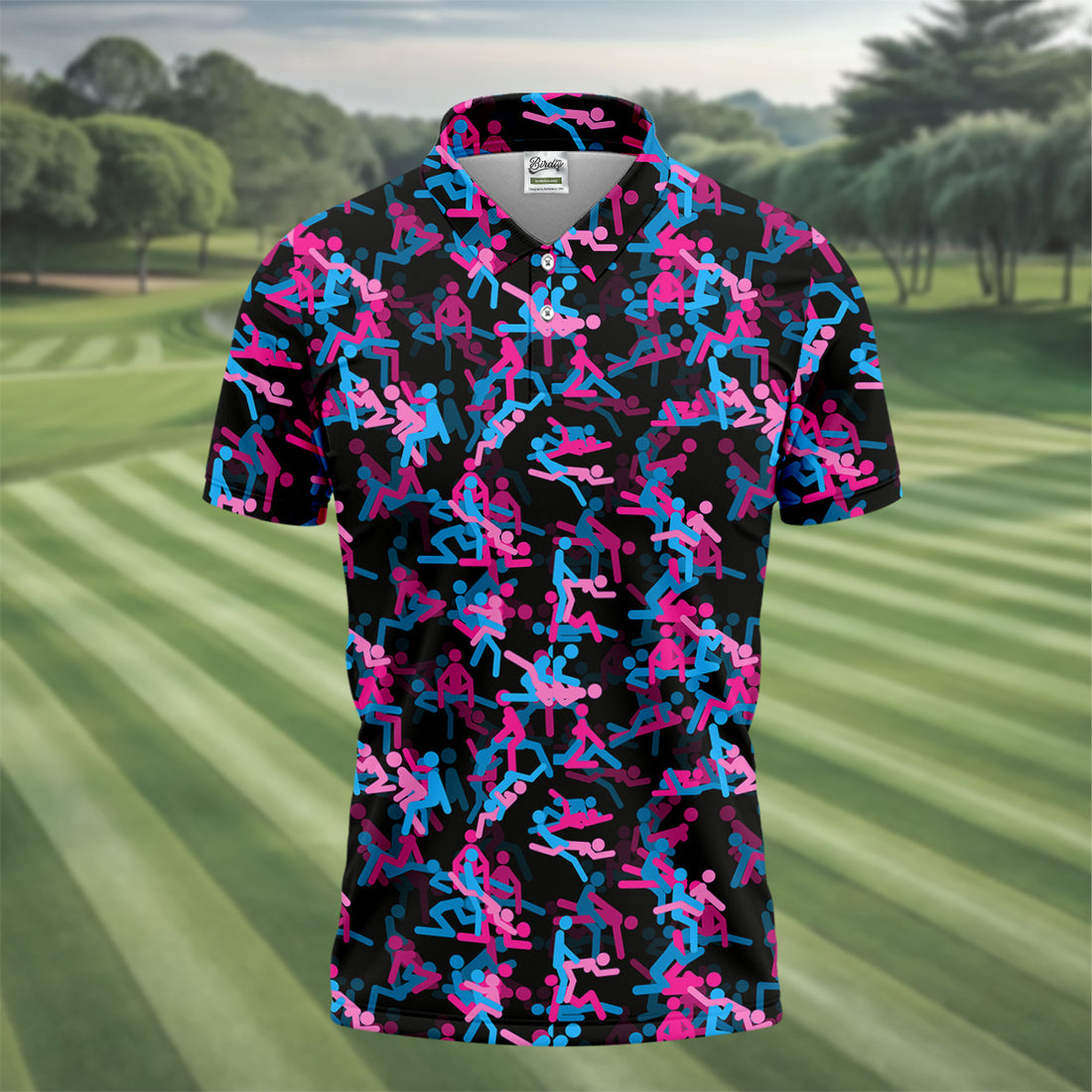 Funny Couple Pink Blue Mens Golf Polo Shirts, Cool Golf Gift, Golfing Apparel, Polo For Men