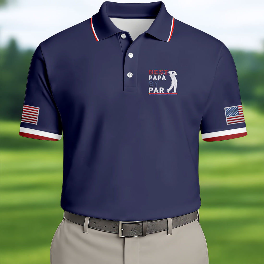 Navy Best Papa By Par Embroidered Golf Polo Shirt, Mens Golf Polo, Golf Apparel For Men