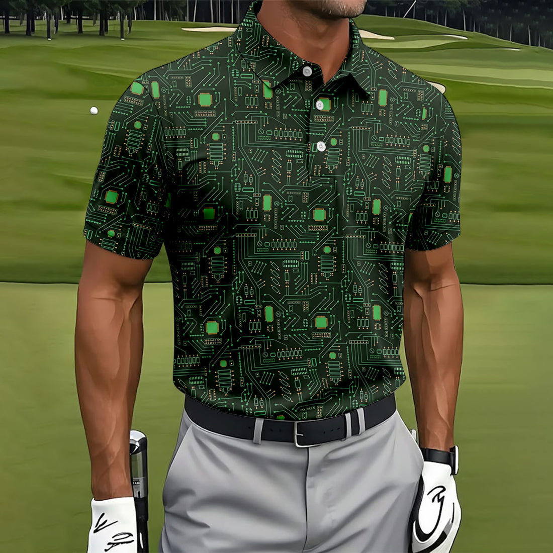 Computer Circuit Board Hawaiian Golf Shirt, Coder Gift Men's Golf Shirt, Polo Shirts For Men