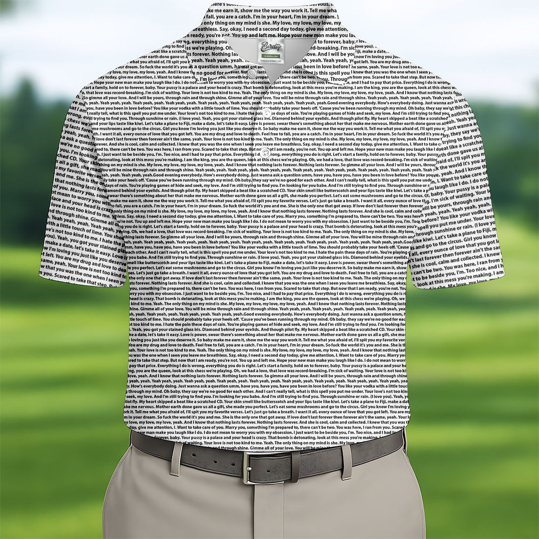 Beige Text Pattern Golf Polo Shirt, Mens Golf Shirts, Golf Apparel For Men