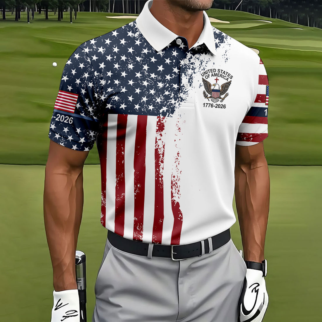 America 250 Mens Patriotic Apparel Men's United States Of America 1776-2026 Tops 4th Of July Shirt