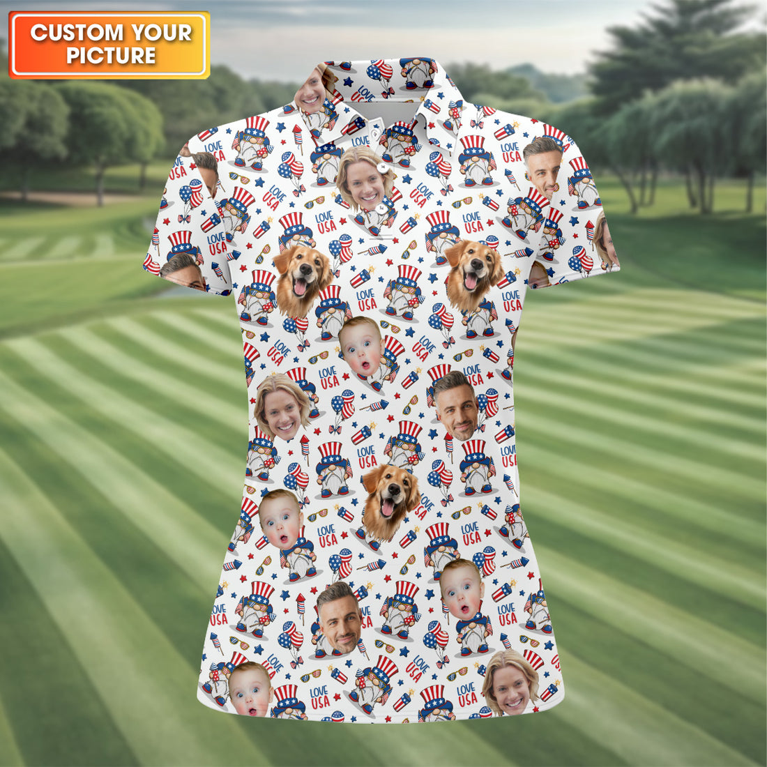 Golf Shirt For Women, Custom Family Golf Shirt, Personalized Dog Shirts, Patriotic Golf Polos