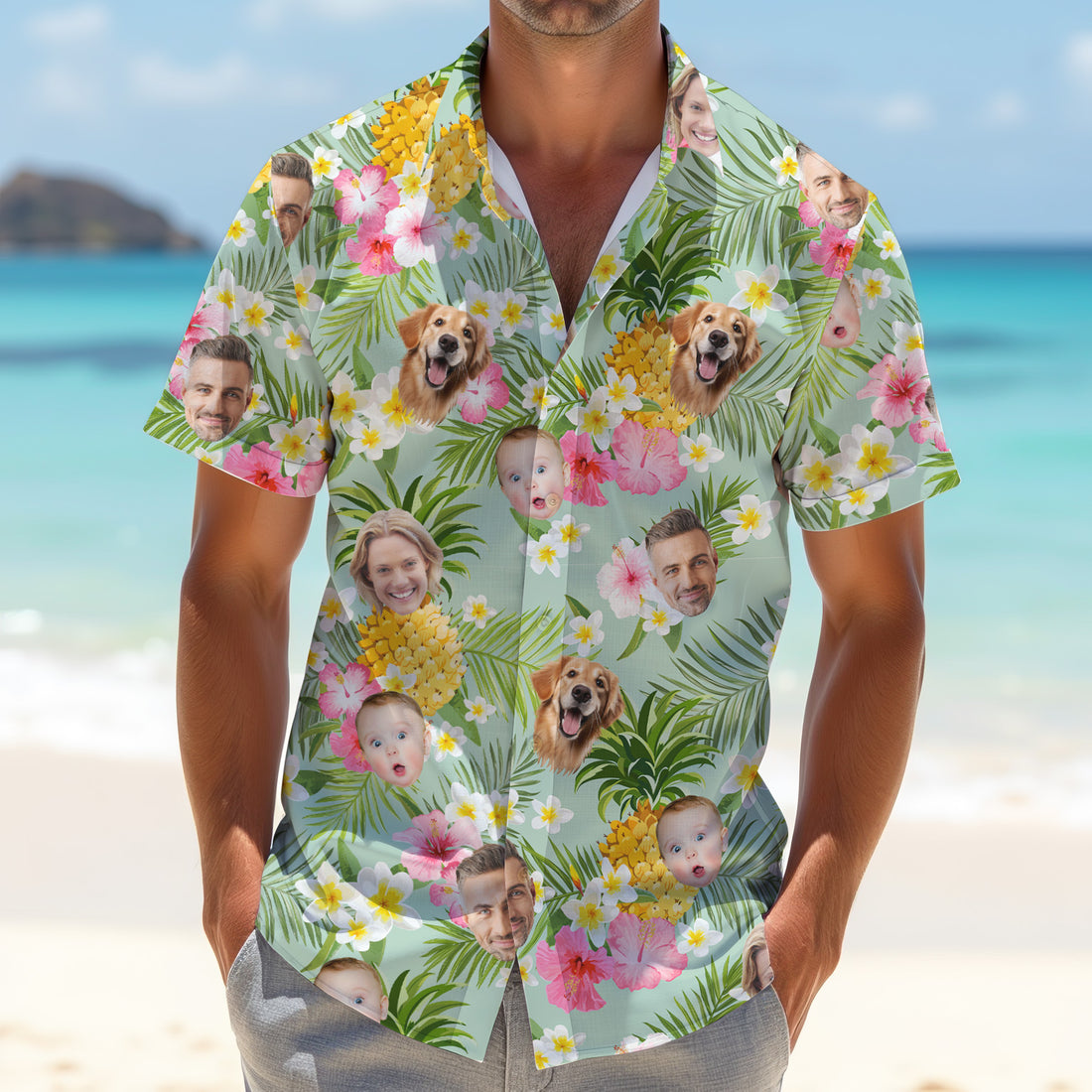 Yellow Pineapple Floral Hawaiian Shirt, Custom Face Shirt, Men Polo, Great Golf Gifts For Guys