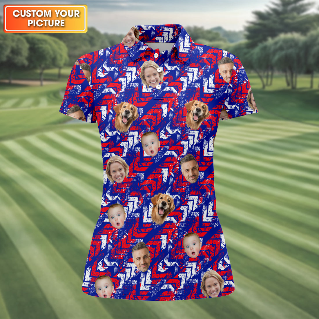 Family Portrait Golf Shirt, Ladies Golf Shirt, Patriotic Golf Polos, Custom Face Shirt, Womens Golf Shirts