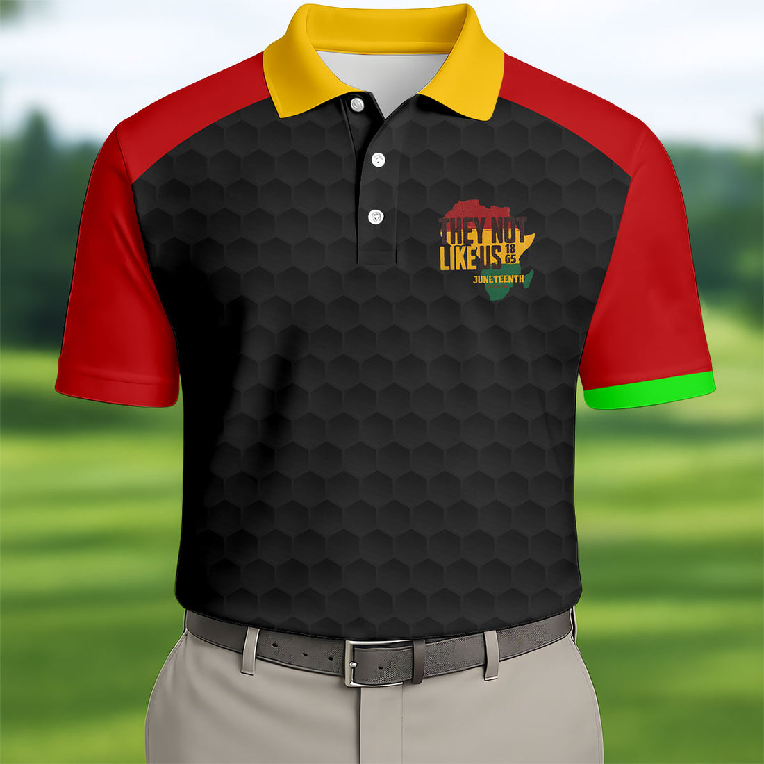 Juneteenth They Not Like Us 1865 Performance Golf Polo Shirt, Golf Shirts For Men, Printed Golf Shirts