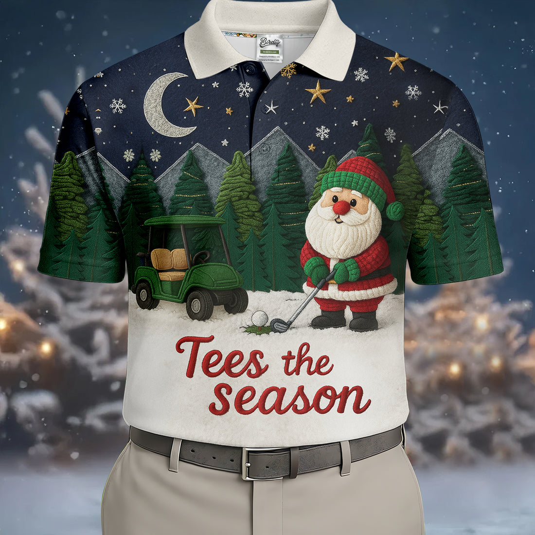 Santa Golfing Tees The Season Night Theme Golf Tops For Men, Christmas Golf Shirt, Polo Shirts For Men