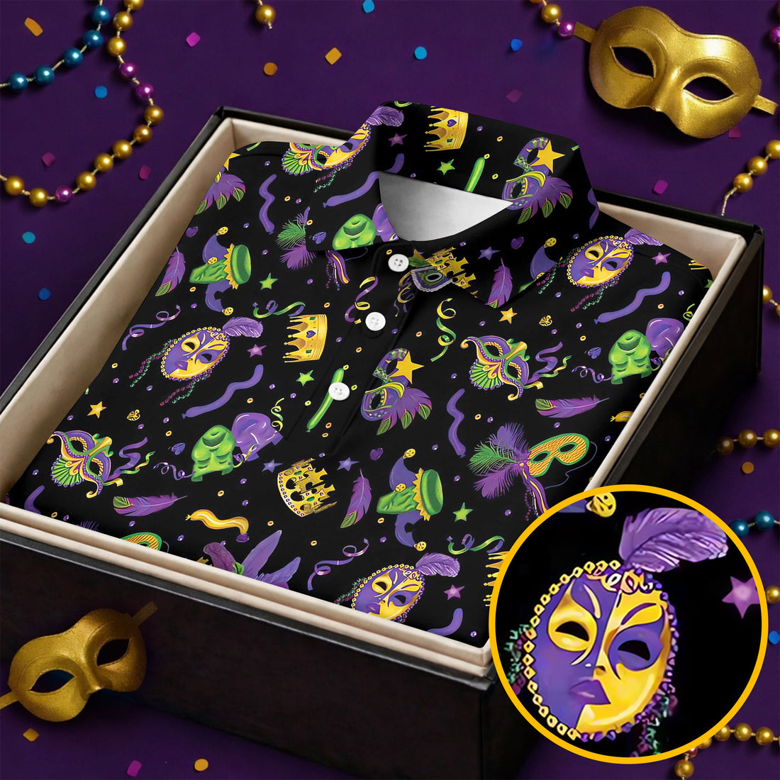 Mardi Gras Golf Sleeveless Polo Shirts Womens, Mardi Gras Black Golf Shirt, Ladies Golf Shirt