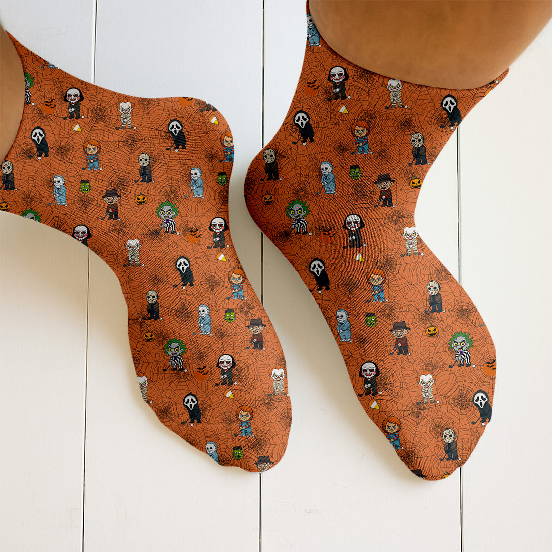 Classic Horror Characters Orange Golf Socks, Christmas Golf Gift, Halloween Gift Idea, Golfing Apparel