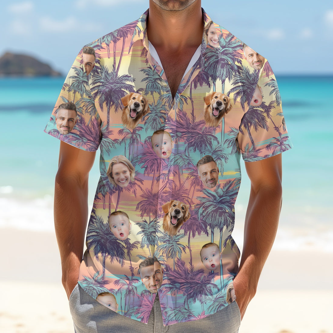 Men Palm Tree Shirt, Seamless Pattern, Hawaiian Shirts With Faces, Mens Golf Polo Shirts, Mens Hawaiian Shirt