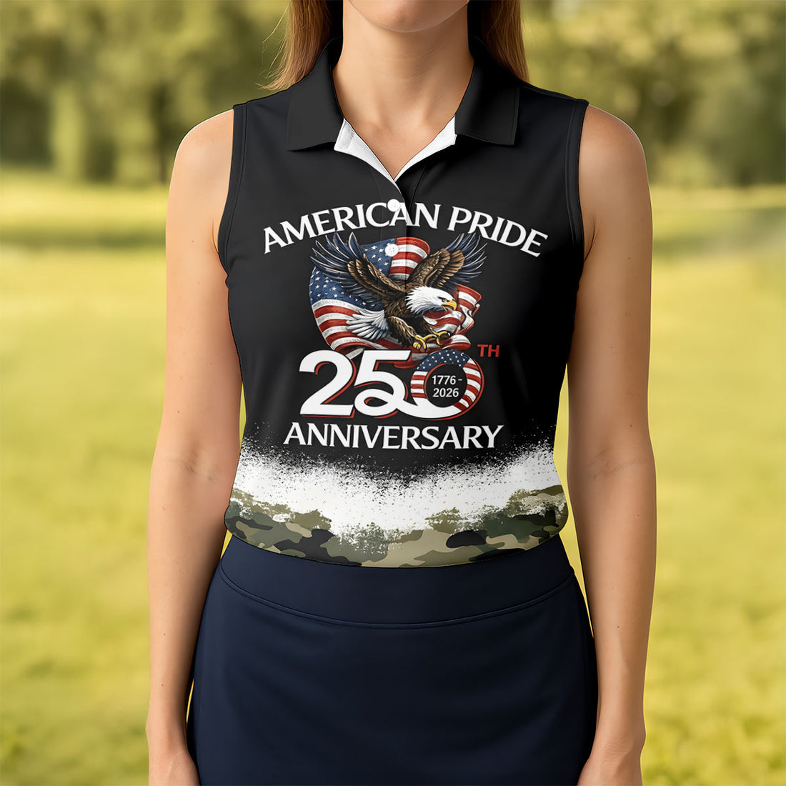 American Pride 250th Anniversary Camo Golf Shirt, Patriotic 4th Of July Golf Shirt For Women