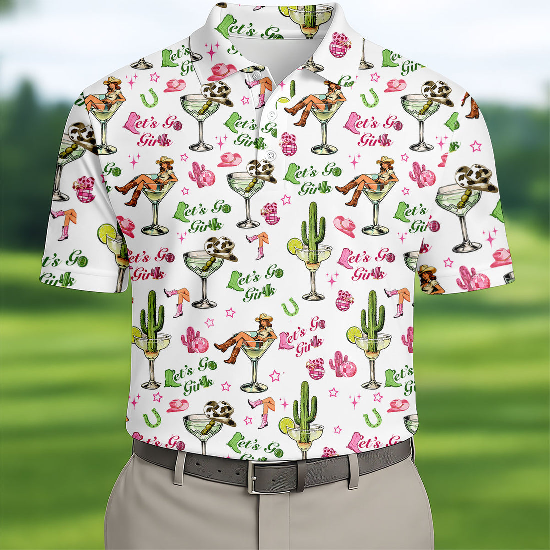 Let's Go Girls Cowgirl Margarita Golf Polo Shirt, Men's Golf Polo, Hawaiian Golf Shirt