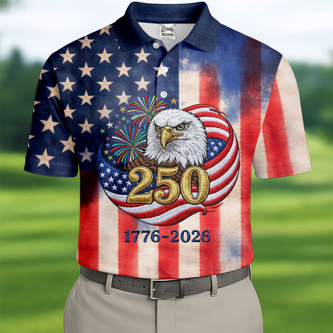 250 Years Bald Eagle US Flag Faded Color Retro Golf Shirt, Patriotic 4th Of July Golf Shirts For Men