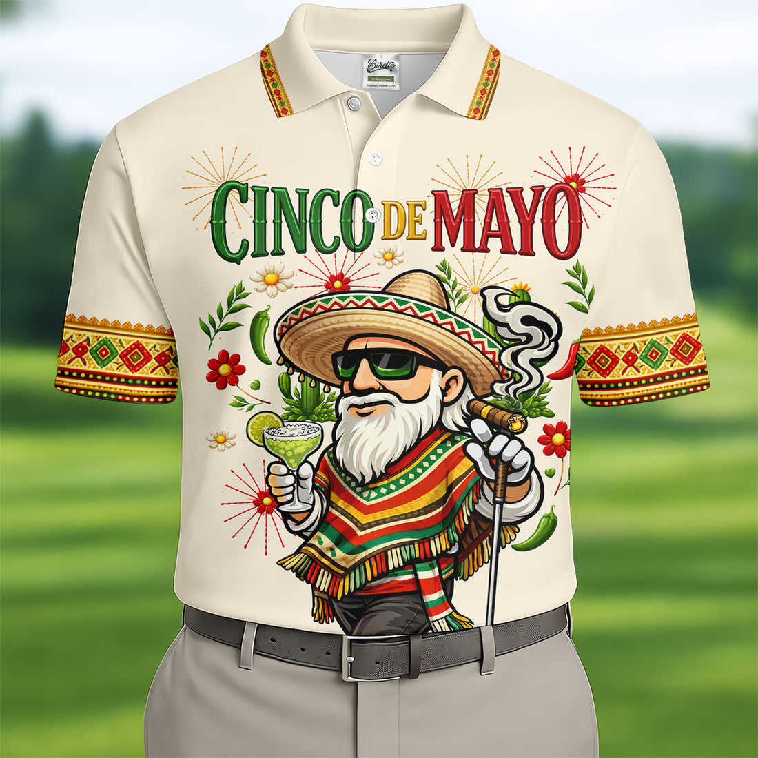 Margarita Man Cinco De Mayo Celebration Beige Golf Shirt, Fiesta Theme Golf Shirts For Men