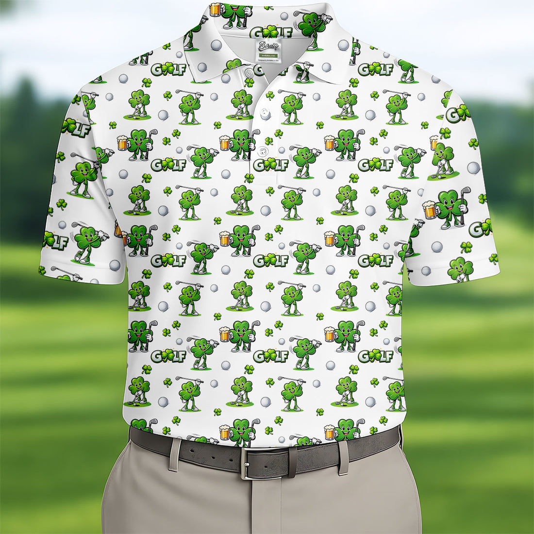 Three Leaf Clover Golf And Beer St Patrick's Day White Golf Shirt, Fun Golf Shirts For Men, Polo Shirts For Men